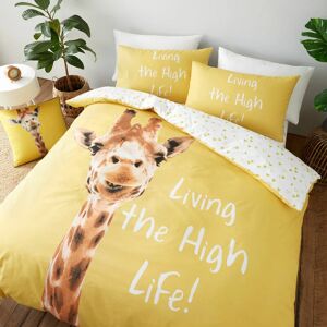 Catherine Lansfield - Kids Giraffe Living The High Life Easy Care Duvet Cover Set, Yellow, Double