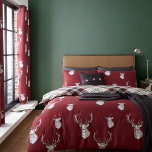 Catherine Lansfield - Munro Stag Check Easy Care Duvet Cover Set, Red, Single