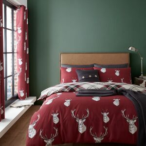 Catherine Lansfield - Munro Stag Check Easy Care Duvet Cover Set, Red, King