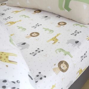 Catherine Lansfield - Roarsome Animals Print Easy Care Fitted Sheet, Natural, Single