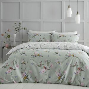 Catherine Lansfield Songbird Reversible Easy Care Duvet Cover Set, Sage, Double