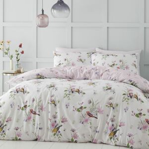 Catherine Lansfield - Songbird Reversible Easy Care Duvet Cover Set, Pink, Single