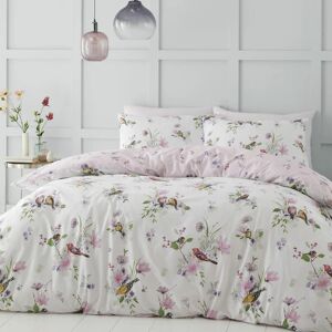 Catherine Lansfield - Songbird Reversible Easy Care Duvet Cover Set, Pink, King