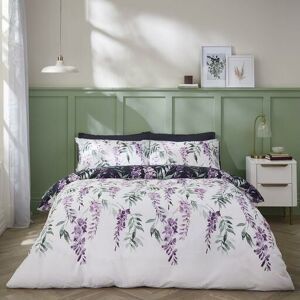 Catherine Lansfield - Wisteria Navy King Duvet Cover Bedding Bed Set Modern Bedding - White