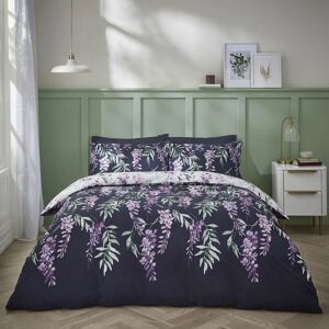 Catherine Lansfield - Wisteria Easy Care Reversible Duvet Cover Set, White/Navy, King