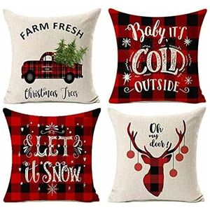 MUMU Christmas Decorations Pillow Cases Set of 4 Christmas Pillowcases Vintage Cushion Covers 16 x 16 inches