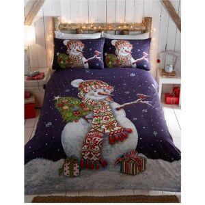 PORTFOLIO HOME Christmas Happy Snowman Single Duvet Cover Set Dark Blue Bedding Quilt - Blue