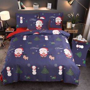 Langray - Christmas Tree Deer Santa Claus Printed Bedding Sets Quilt Cover Set No Comforter (Blue, Queen)