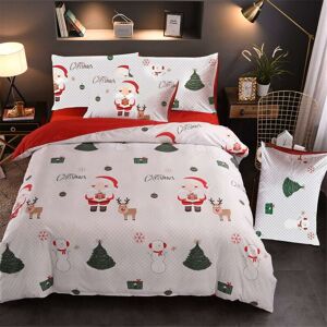 LANGRAY Christmas Tree Deer Santa Claus Printed Bedding Sets Quilt Cover Set No Comforter (White, Queen)