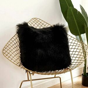 HOOPZI Cushion Cover, Faux Fur Deluxe Decorative Sofa Bedroom Bed Super Soft Plush Mongolia Pillowcase 45X45cm (Black)