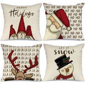 PESCE Decorations Pillow Covers 18x18 Set of 4, Gnome Santa Deer Snowman Rustic Winter Holiday Throw Pillows Farmhouse Decor for Home