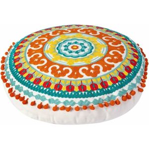 Pesce - Embroidered Bohemian Round Floor Pillow, Ethnic Boho Cotton Cushion for Living Room Bedroom Balcony Yoga Room Car Office Outdoor, Home Decor