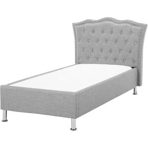 BELIANI Fabric eu Single Size Bed Frame 3ft Grey Tufted Headboard Metz - Grey