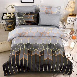 Groofoo - Fashion Unique 3D Geometric Stripe Printed Duvet Cover Sets, 3 Piece Nordic Style Minimalism Double Size Microfiber Duvet Cover Set with