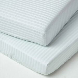 Homescapes - Blue Cotton Stripe Cot Bed Fitted Sheets 330 Thread Count, 2 Pack - Blue - Blue