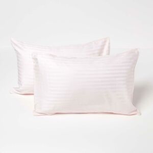 Homescapes - Pink Cotton Stripe Kids Pillowcases 40 x 60 cm 330 Thread Count, 2 Pack - Pink - Pink