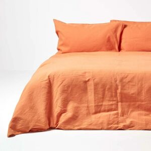 Homescapes - Burnt Orange Linen Duvet Cover Set, Double - Orange - Orange