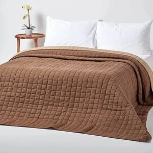 Homescapes - Cotton Quilted Reversible Bedspread Chocolate Mink Brown, 230 x 250 cm - Brown