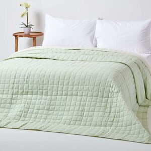 Homescapes - Cotton Quilted Reversible Bedspread Sage Green & Cream, 230 x 250 cm - Green