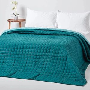 Homescapes - Cotton Quilted Reversible Bedspread Teal & Blue, 230 x 250 cm - Blue
