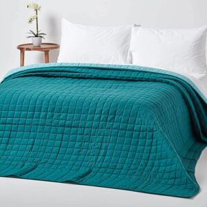 Homescapes - Cotton Quilted Reversible Bedspread Teal & Blue, 200 x 200 cm - Blue