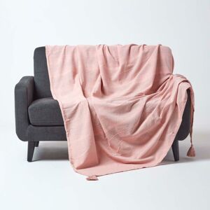 Homescapes - Cotton Rajput Ribbed Pink Throw, 225 x 255 cm - Pink - Pink