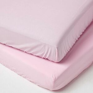HOMESCAPES Pink Cotton Fitted Cot Sheets 200 Thread Count, 2 Pack - Pink - Pink