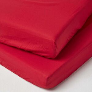 Homescapes - Red Cotton Fitted Cot Sheets 200 Thread Count, 2 Pack - Red - Red