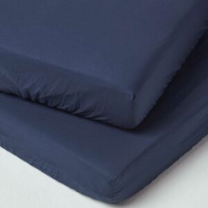 Homescapes - Navy Cotton Fitted Cot Sheets 200 Thread Count, 2 Pack - Navy - Navy