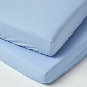 Homescapes - Blue Cotton Fitted Cot Sheets 200 Thread Count, 2 Pack - Blue - Blue