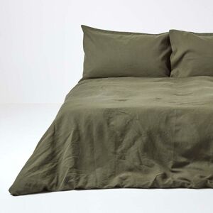 Homescapes - Khaki Green European Linen Duvet Cover Set, 240 x 220 cm - Green - Green