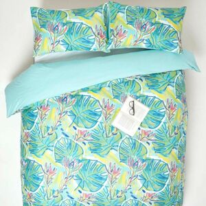Homescapes - Lily Pad Digitally Printed Cotton Duvet Cover Set, Super King - Green