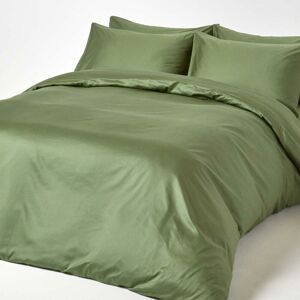 Homescapes - Moss Green Organic Cotton Duvet Cover Set 400 Thread Count, Super King - Moss Green - Moss Green