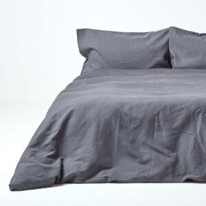 Homescapes - Dark Grey Linen Duvet Cover Set, Double - Grey - Grey