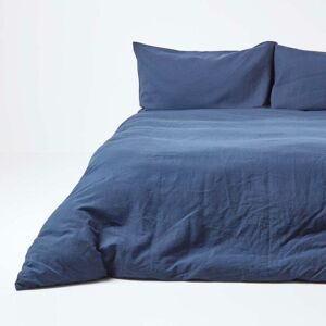 Homescapes - Navy Blue European Linen Duvet Cover Set, 240 x 220 cm - Blue - Blue