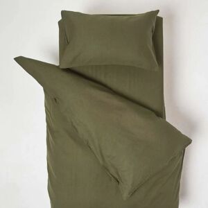 Homescapes - Green Linen Cot Bed Duvet Cover Set 120 x 150 cm - Green