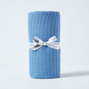 Homescapes - Organic Cotton Waffle Baby Blanket Blue, 90 x 112 cm - Blue