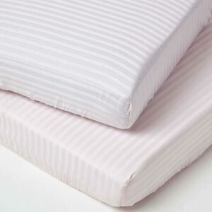 Homescapes - Pink Cotton Stripe Fitted Cot Sheets 330 Thread Count, 2 Pack - Pink - Pink