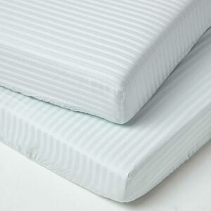 Homescapes - Blue Cotton Stripe Fitted Cot Sheets 330 Thread Count, 2 Pack - Blue - Blue