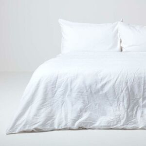 Homescapes - White Linen Duvet Cover Set, Double - White - White