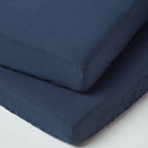 Homescapes - Navy Linen Fitted Cot Sheet 60 x 120 cm, Pack of 2 - Blue