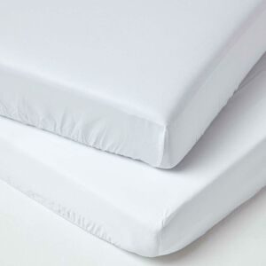 Homescapes - White Organic Cotton Cot Bed Fitted Sheets 400 Thread Count, 2 Pack - White - White