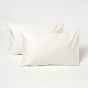 HOMESCAPES Cream Organic Cotton Kids Pillowcases 40 x 60 cm 400 Thread Count, 2 Pack - Cream - Cream
