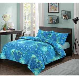 Kampala Hill - Jasmin Teal Duvet Cover Set Flowers and Heart Bedding Blue/Green - Double - Teal