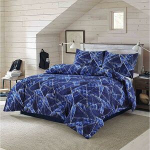 Homespace Direct - Jaxon Navy Blue Geomectric Duvet Cover Set Fresh Modern Bedding Double - Blue