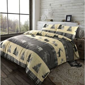 Kampala Hill - Flannelette Tartan Stag Brushed Cotton Duvet Cover Set Bedding Set Grey Single - Grey