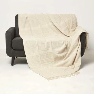Homescapes - Kashi Natural Cotton Throw with Tassels 225 x 255 cm - Natural