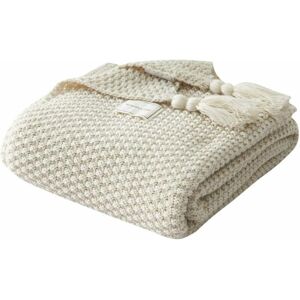 Hoopzi - Knitting Blanket,Nordic Handmade Knit Blanket Fashion for Soft Blanket Throws for Sofa Bedsure Blanket Bedspread,Beige-110X240CM