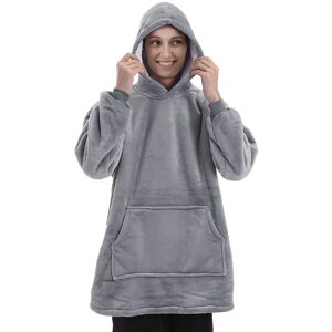 LIVINGANDHOME Grey Sherpa Flannel Oversized Hoodie Blanket