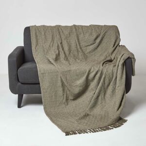 Homescapes - Malda Brown & Natural Cotton Throw with Tassels 225 x 255 cm - Brown